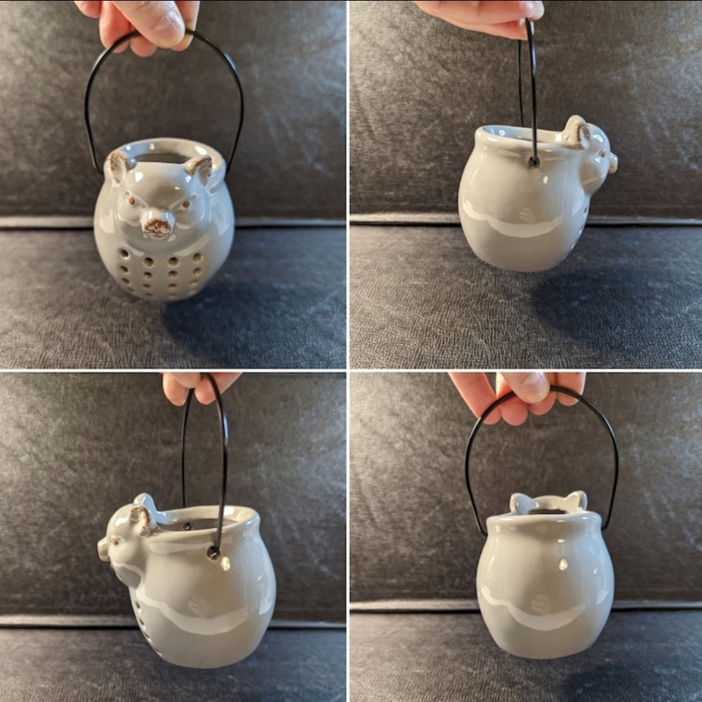 Ceramic piggy tea light or incense holder, gray pig candle lantern - Picture 9 of 10